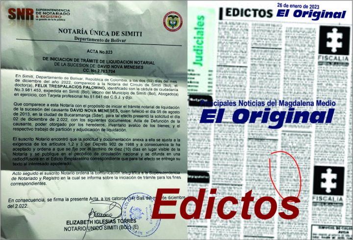 EDICTO EMPLAZATORIO DE INICIACIÓN DE TRÁMITE DE LIQUIDACIÓN NOTARIAL DE ...